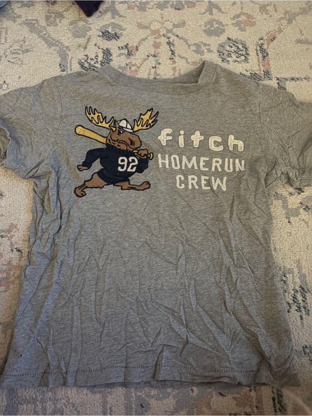Abercrombie & Fitch Gray 'Fitch Homerun Crew' Kids Tee with Moose Graphic